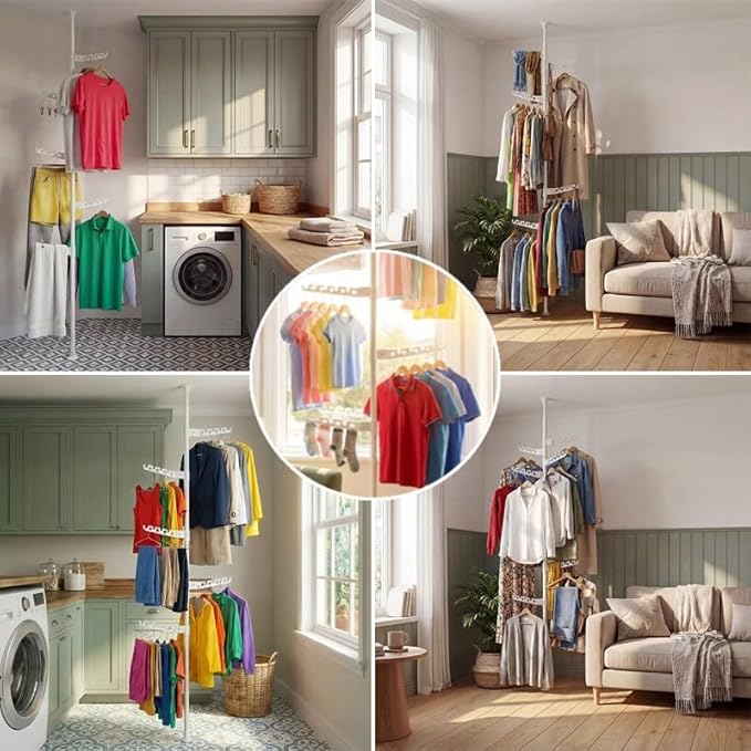 Indoor Super Space-Saving Clothing Drying Rack for Apartment Small Room, 5 Tier Storage Foldable Clothing Rack, Max Hang Up 20 Cloth, 33 Pounds White