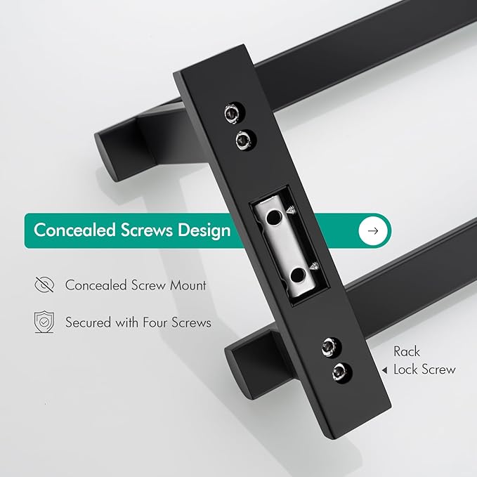 BAGNOLUX Double Towel Bar, SUS304 Towel Racks for Bathroom Wall Mounted 2-Tiers Ladder Towel Rails, Space Saving Bathroom Towel Holder Shelves Rack, Long Towel Hanger (24"-Square-Matte Black)