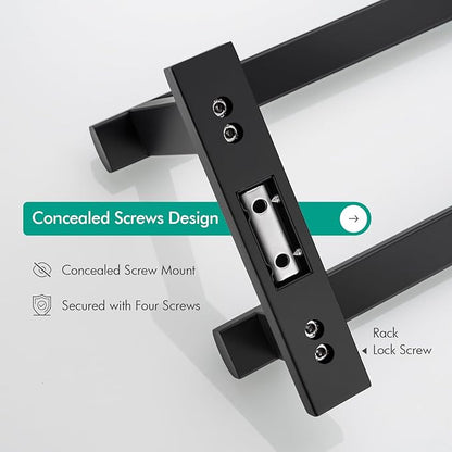 BAGNOLUX Double Towel Bar, SUS304 Towel Racks for Bathroom Wall Mounted 2-Tiers Ladder Towel Rails, Space Saving Bathroom Towel Holder Shelves Rack, Long Towel Hanger (32"-Square-Matte Black)