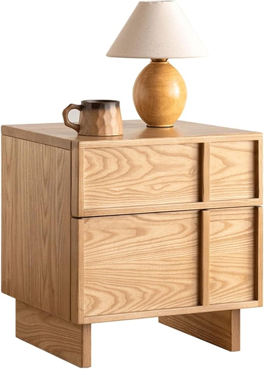 YESWOOD Solid Wood Nightstand, Natural Wood Nightstand with Drawers, Mid Century Modern Nightstands, Wood Bedside Table for Small Space, Boho Night Stand, Fluted Night Stands for Bedroom,18.90" H