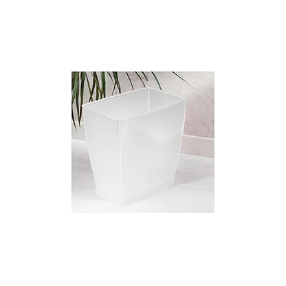 iDesign Small Plastic Bathroom Trash Can, Slim Rectangle Garbage Bin for Bedroom, Office, Dorm, Clear Frost