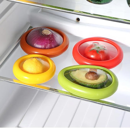 4PC Silicone Fruit and Vegetable Storage Containers Set for Fridge, Reusable Holder For Food Storage, Fresh Stretch Pods For Food Saver, Onion Storage Container, Tomato Saver,and Lemon Holder