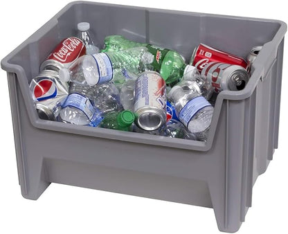 Akro-Mils 13017 Stak-N-Store Heavy Duty Stackable Open Front Plastic Storage Container Bin, (15" x 20" x 12-1/2"), Gray, (3-Pack)