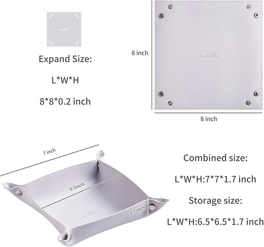 SANQIANWAN Leather Jewelry Valet Tray for Women and Man, Entryway Table Bedside Nightstand Desk Portable Small Catchall Travel Dish Plate for Key,Wallet,Watch,Coin(Grey White-B)