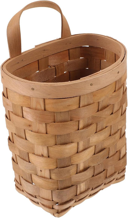 Natural Wood Woven Hanging Basket Organizer for Kitchen and Bathroom Storage Wall Mounted Storage Bin for Items Makeup Utensils Multi Purpose Decor and Planter Carbonized Finish