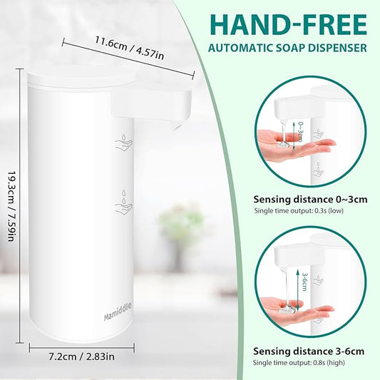 Mamiddle Automatic Soap Dispenser Stainless Steel with Sensor Infrared Soap Dispenser Electric IPX5 Waterproof USB-C Charging Motion Sensor for Kitchen & Bathroom (White)