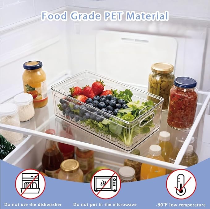 Tayuoo TAYUOOTransparent PET Fruit Draining and Washing colander food storage boxes plastic cookie containers refrigerator organizers (1, rectangle)