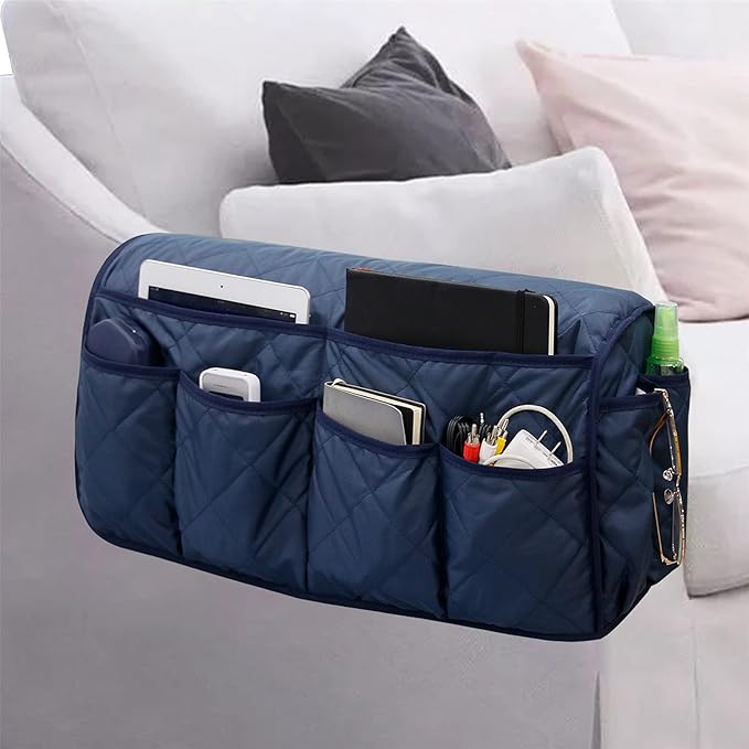 Benuomi Sofa Armrest Organizer with 14 Pockets, Waterproof, Non-Slip, Space-Saving, Fits Most Couches & Recliners, Black