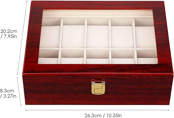 Uten Watch Box, 10 Slots Wooden Watch Case with Removable Watch Pillow, Metal Clasp Watch Display, Watch Box Organizer for Men and Women