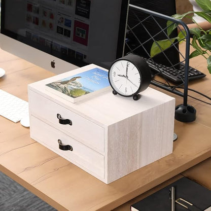 Desk Organizer Drawers for Office Supplies Kitchen Storage - Wood Makeup Organizer Box/Countertop Drawers Chest for Dresser Wooden Cabinet Printer Stand Machine Shelf White (FAX2C-WH）
