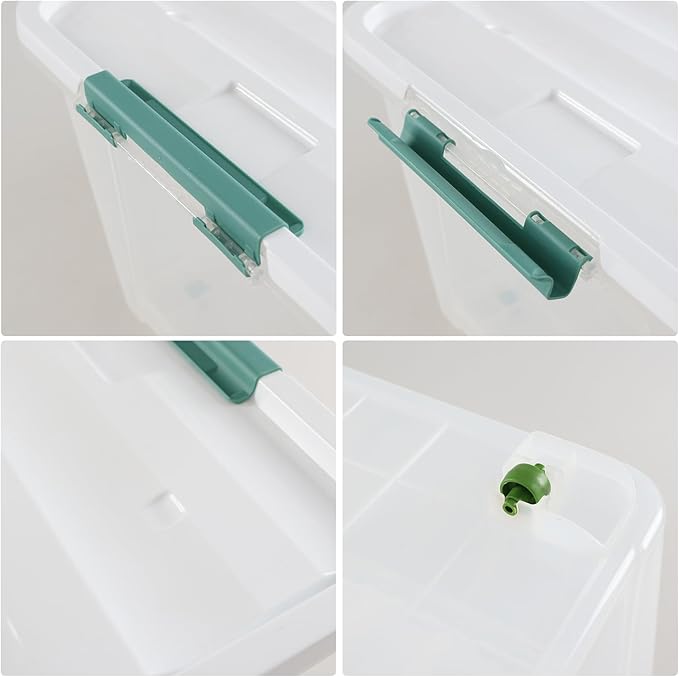 Cinkyou 85 L Clear Latch Storage Bin with Lid and Wheels, Stackable Plastic Storage Boxs, 4 Packs
