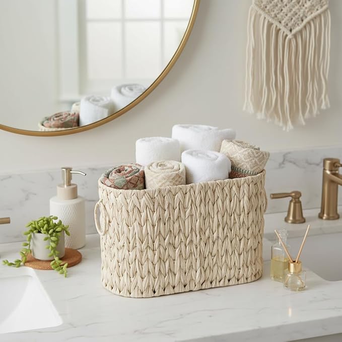 Toilet Paper Basket,Boho Decorative Toilet Paper Storage,Large Wicker Basket for Bathroom Storage,Free Standing