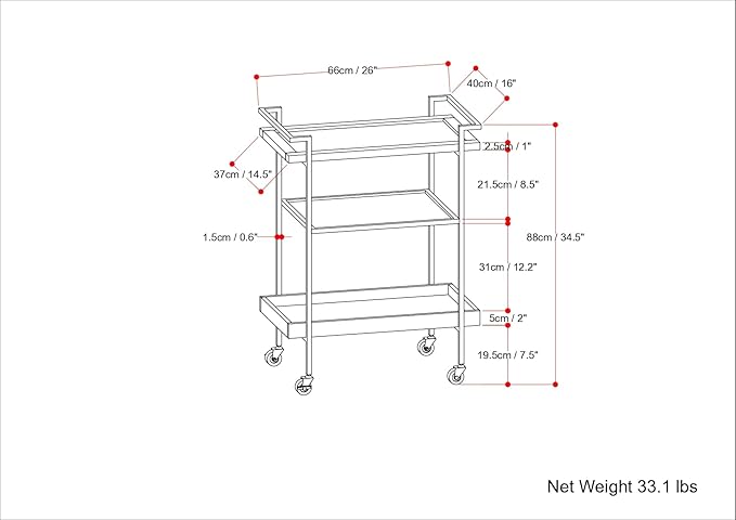 SIMPLIHOME Jace SOLID MANGO WOOD Industrial Contemporary 26 inch Wide Bar Cart in Cognac for the Living room, dining room and kitchen
