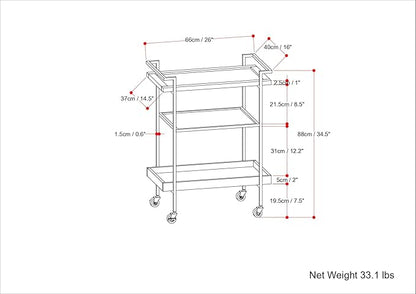 SIMPLIHOME Jace SOLID MANGO WOOD Industrial Contemporary 26 inch Wide Bar Cart in Cognac for the Living room, dining room and kitchen