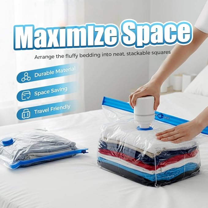 10 Pack Vacuum Storage Bags, Cordless Travel Vacuum Storage Compression Bag with Electric Pump, Space Saver Bags Vacuum Seal Bags for Clothes Bedding Luggage Suitcase Home Organization Moving