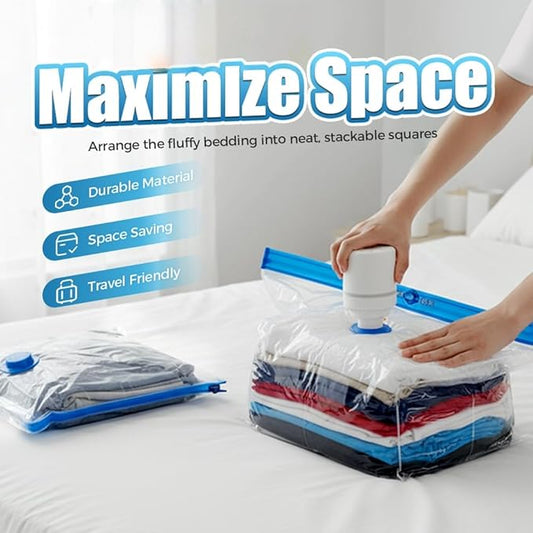 10 Pack Vacuum Storage Bags, Cordless Travel Vacuum Storage Compression Bag with Electric Pump, Space Saver Bags Vacuum Seal Bags for Clothes Bedding Luggage Suitcase Home Organization Moving