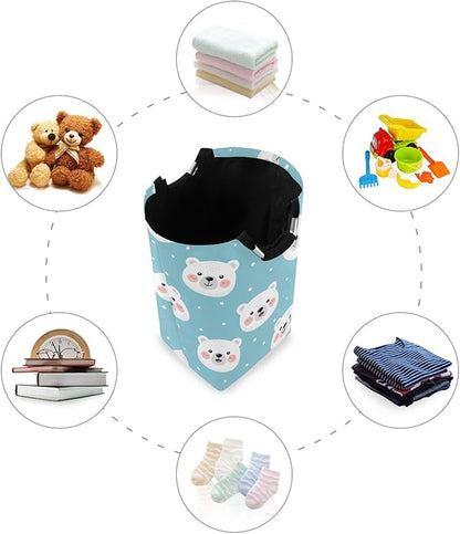 Laundry Hamper Basket White Bear Dot Storage Basket Collapsible Clothes Hamper with Handle Nursery Hamper Blanket Basket for Kids Room Dirty Cloth College Dorm