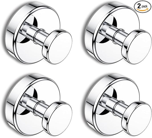 Bntuk Suction Cup Hooks for Shower, Removable Towel Hooks for Bathroom Window Glass Door Wall, Bath Robe Looafh Hook for Hanging - 4 Pack, Chrome