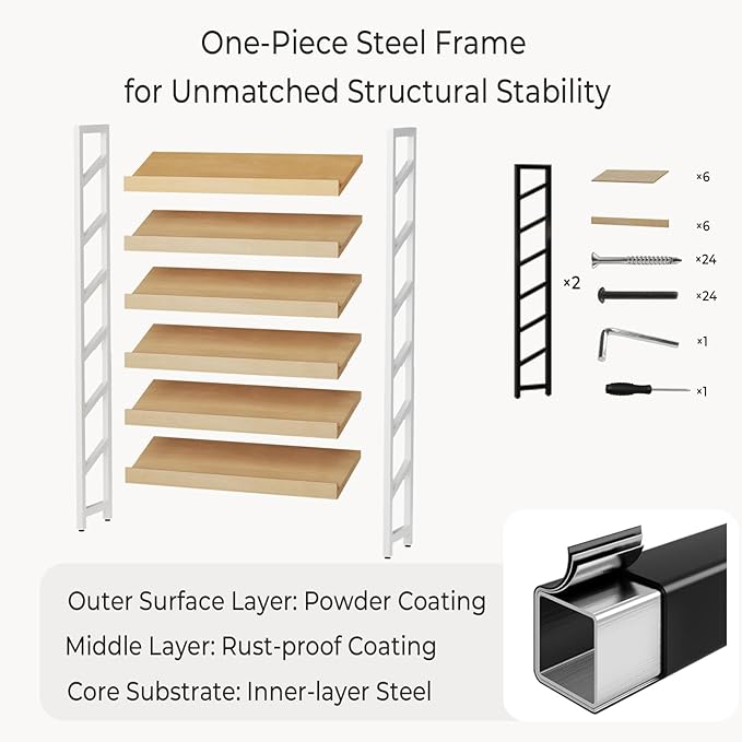 Floor-Standing Magazine Rack 6 tier, Newspaper Holder 38° Slant, Book Display Shelf, Brochure Display Stand for Exhibitions Shopping Malls Hospitals Offices School (White)