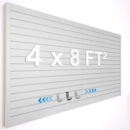 [8x4 Ft²] PVC Slat Wall Paneling, Adjustable Slatwall Panels with Coupling Structure, Slatted Wall Panel System with Customizable Storage Options, DIY Cutting & Easy-to-Install Slatwall Board Shelves