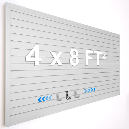 [8x4 Ft²] PVC Slat Wall Paneling, Adjustable Slatwall Panels with Coupling Structure, Slatted Wall Panel System with Customizable Storage Options, DIY Cutting & Easy-to-Install Slatwall Board Shelves