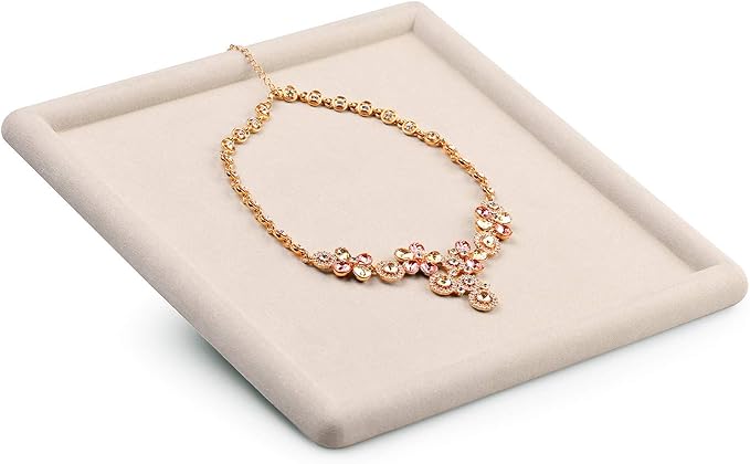 Oirlv Top Microfiber Jewelry Tray Square Nightstand Organizer Rings Earrings Necklace Trinket Storage Tray Showcase Jewelry Display (Beige)