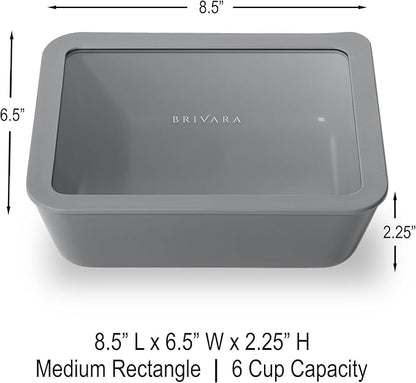 Ceramic Coated Glass Food Storage Container | No PTFE, PFOA, PFAS, and BPA | Reusable Non Toxic Meal Prep Container with Glass Lid | Easy To Store | 6 Cup Rectangle [Smoke]