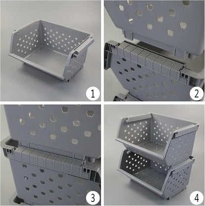 Stackable Storage Bins for Pantry Organizers and Storage 3 Pack, Pantry Storage Basket for Office, Garage, Kitchen and Home Organization (Grey)
