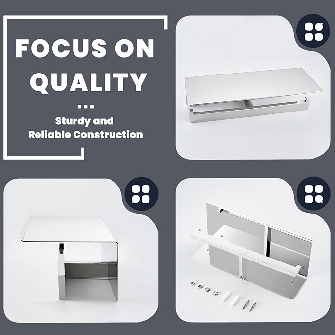 Suyar Double Toilet Paper Holder, SUS 304 Stainless Steel Bathroom Toilet Paper Roll Holder with Shelf, Polished Chrome