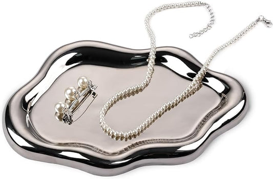 VanEnjoy Ceramic Cute Jewelry Dish, Aesthetic Jewelry Tray Silver finished, Small Trinket Dish, Ring Bowl for Jewelry, Thanksgiving Friend Gift