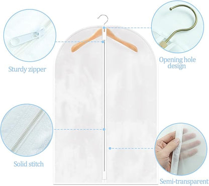 TORONTOKYO 25 Pack 55" Hanging Clear Plastic Garment Bags with Zipper Translucent Long Dress Bags Clothes Cover for Closet Storage and Travel