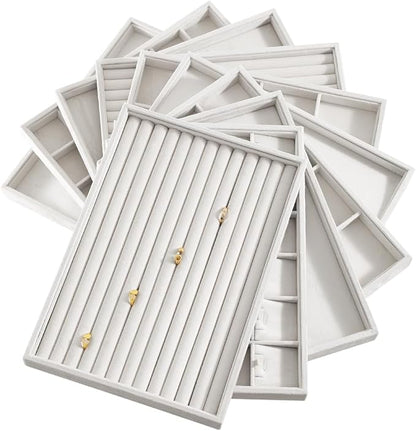 Velvet Stackable Jewelry Display Tray, 24 Grid Earring Ring Storage Tray, Drawer Divider Jewelry Accessories Organizer Plate (White)