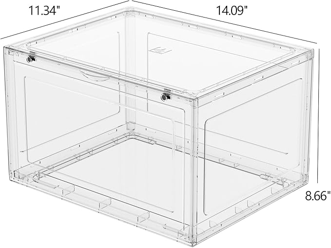 Waikhomes 6 Pack Shoe Boxes, Clear Stackable Plastic Sneaker Box Container, Side Open Shoe Organizer Case Container with Magnetic Clear Door