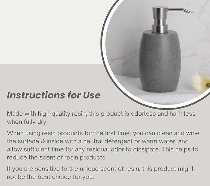 Clasin Home Sandstone Textured Resin Soap Dispenser with Metallic Pump and Waterproof Bottle Labels for Bathroom Kitchen Dish Hand Wash Shower Lotion Shampoo, 12 Oz, 2 Sets Gray