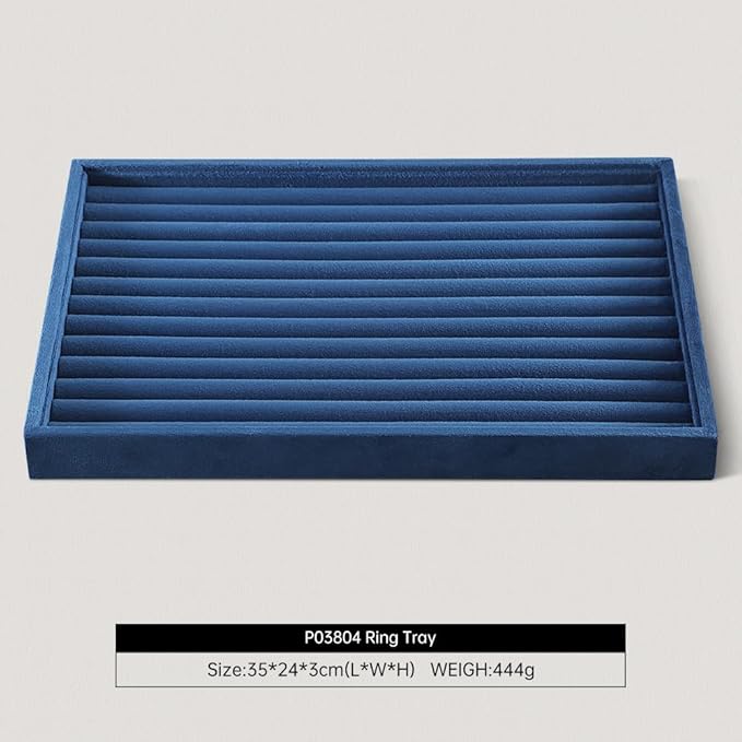 Velvet Ring Display Tray, Stackable Muilt Slot Rings Ear Stud Storage Tray, Drawer Insert Jewelry Accessories Organizers Plate (Blue)