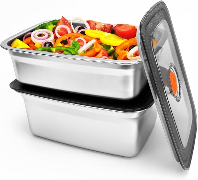2 PCS Stainless Steel Food Storage Containers(50oz+33oz) with Lids Leak Proof & Airtight | Stainless steel freezer Containers,Airtight Bento Lunch Box,For Meal Prep,Fruit,Snack,Freezer