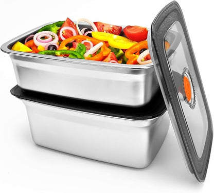 2 PCS Stainless Steel Food Storage Containers(50oz+33oz) with Lids Leak Proof & Airtight | Stainless steel freezer Containers,Airtight Bento Lunch Box,For Meal Prep,Fruit,Snack,Freezer