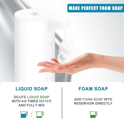Mamiddle Automatic Soap Dispenser Stainless Steel with Sensor Infrared Soap Dispenser Electric IPX5 Waterproof USB-C Charging Motion Sensor for Kitchen & Bathroom (White Foam)