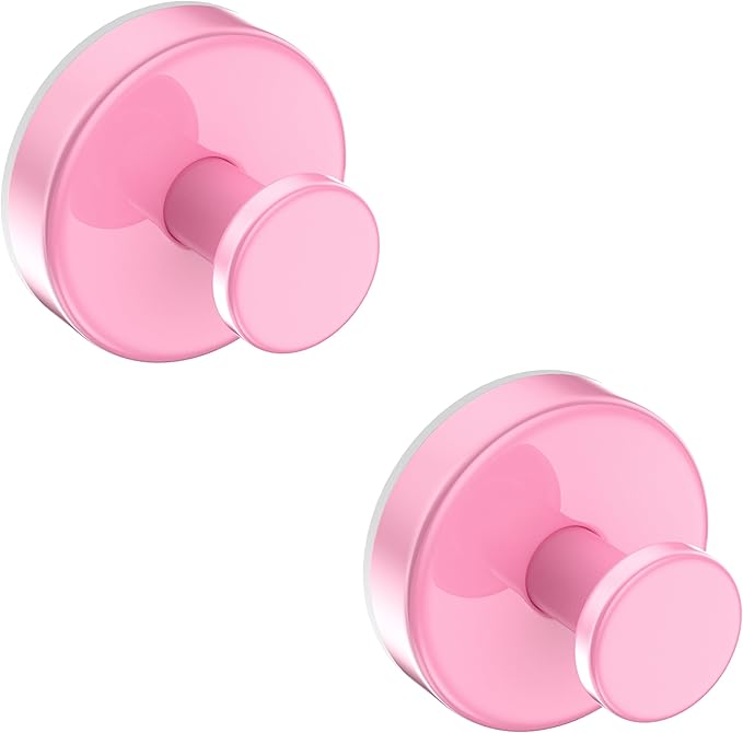 Suction Cup Hooks for Shower,Removable No Drill Towel Hooks,Upgraded 15 lbs Strong Suction hooks for Bathroom Tile,Shower Wall,Glass Door,Kitchen-Loofah,Coat,Stainless Waterproof-Pink 2 Pcs