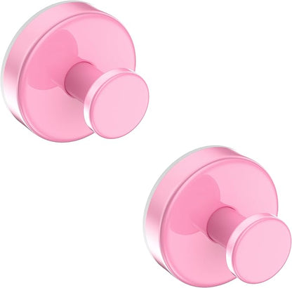Suction Cup Hooks for Shower,Removable No Drill Towel Hooks,Upgraded 15 lbs Strong Suction hooks for Bathroom Tile,Shower Wall,Glass Door,Kitchen-Loofah,Coat,Stainless Waterproof-Pink 2 Pcs