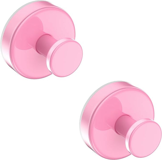Suction Cup Hooks for Shower,Removable No Drill Towel Hooks,Upgraded 15 lbs Strong Suction hooks for Bathroom Tile,Shower Wall,Glass Door,Kitchen-Loofah,Coat,Stainless Waterproof-Pink 2 Pcs