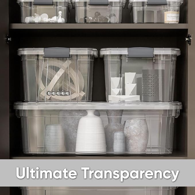 Superio Clear Storage Boxes with Lids, 8.75 Quart Plastic Container Bins for Organizing, Stackable Crates, BPA Free, Non Toxic, Odor Free, Organizers for Home, Office and Dorm, 8 Pack