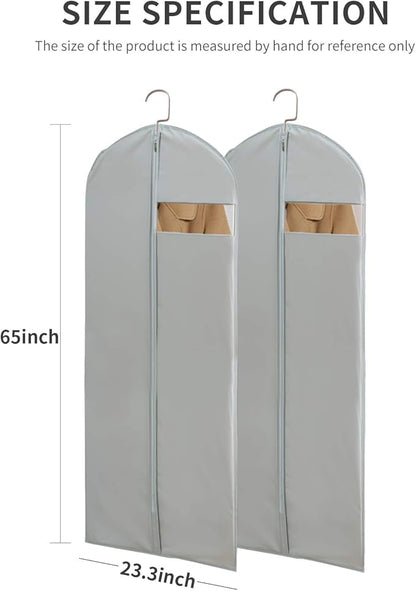 Dress Bags for Gowns Long, 65'' Long Dress Clear Garment Bag(Set of 2, 23.3'' X 65'')