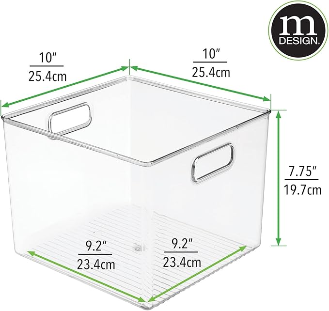 mDesign Plastic Modern Storage Organizer Bin Basket with Handles for Bathroom Organization - Shelf, Cubby, Cabinet, Vanity, and Closet Organizing Decor - Ligne Collection - Clear