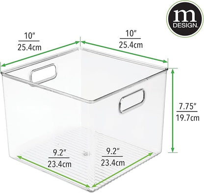 mDesign Plastic Modern Storage Organizer Bin Basket with Handles for Bathroom Organization - Shelf, Cubby, Cabinet, Vanity, and Closet Organizing Decor - Ligne Collection - Clear