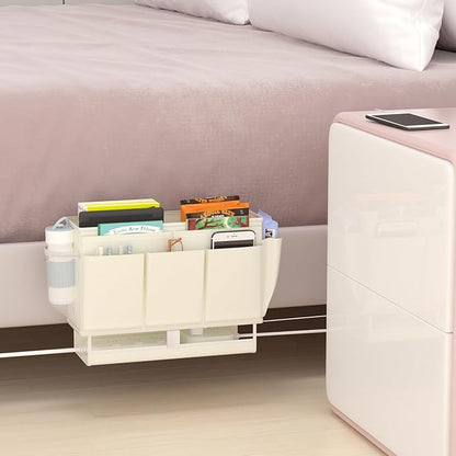 Frjjthchy Bedside Caddy Bedside Organizer,Bed Caddy with 11 Pockets and Power Strip Holder,Versatile Bedside Storage Caddy for Home,Dorm,Bunk,Hospital,Crib Bed (White)