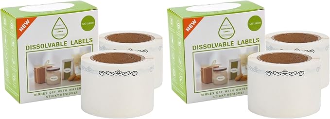 L LIKED 240 Stickers Dissolvable Food Labels for Containers 1 1/2" x 2 1/2" Canning Labels for Jars (Roll of 120) (2 Rolls) (Pack of 2)