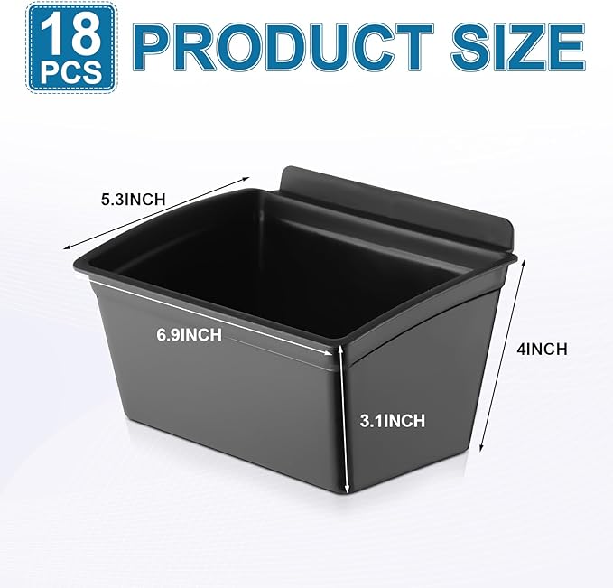 Unittype 18 Pcs Slat Wall Bins Slat Wall Accessories Storage Bins Plastic Containers Organizer for Garage Craft Room Tool Shed Workshop(Black)