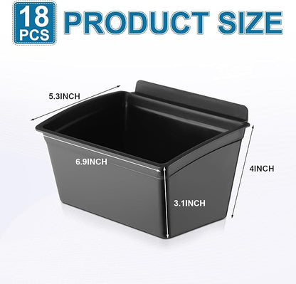 Unittype 18 Pcs Slat Wall Bins Slat Wall Accessories Storage Bins Plastic Containers Organizer for Garage Craft Room Tool Shed Workshop(Black)