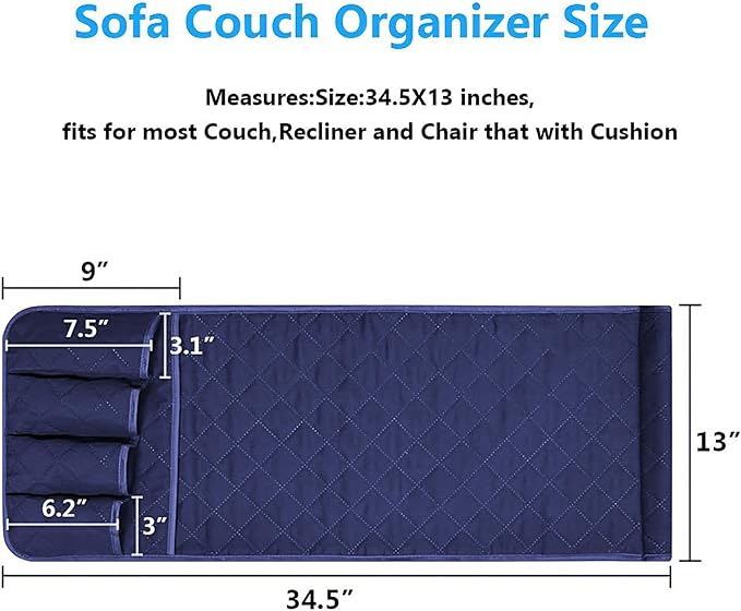 AUVCAS Sofa Armrest Organizer Non-Slip Arm Chair Bedside Caddy Storage Organizer for Recliner Couch with 5 Pockets for Cell Phone TV Remote Control Magazines (BLUE)